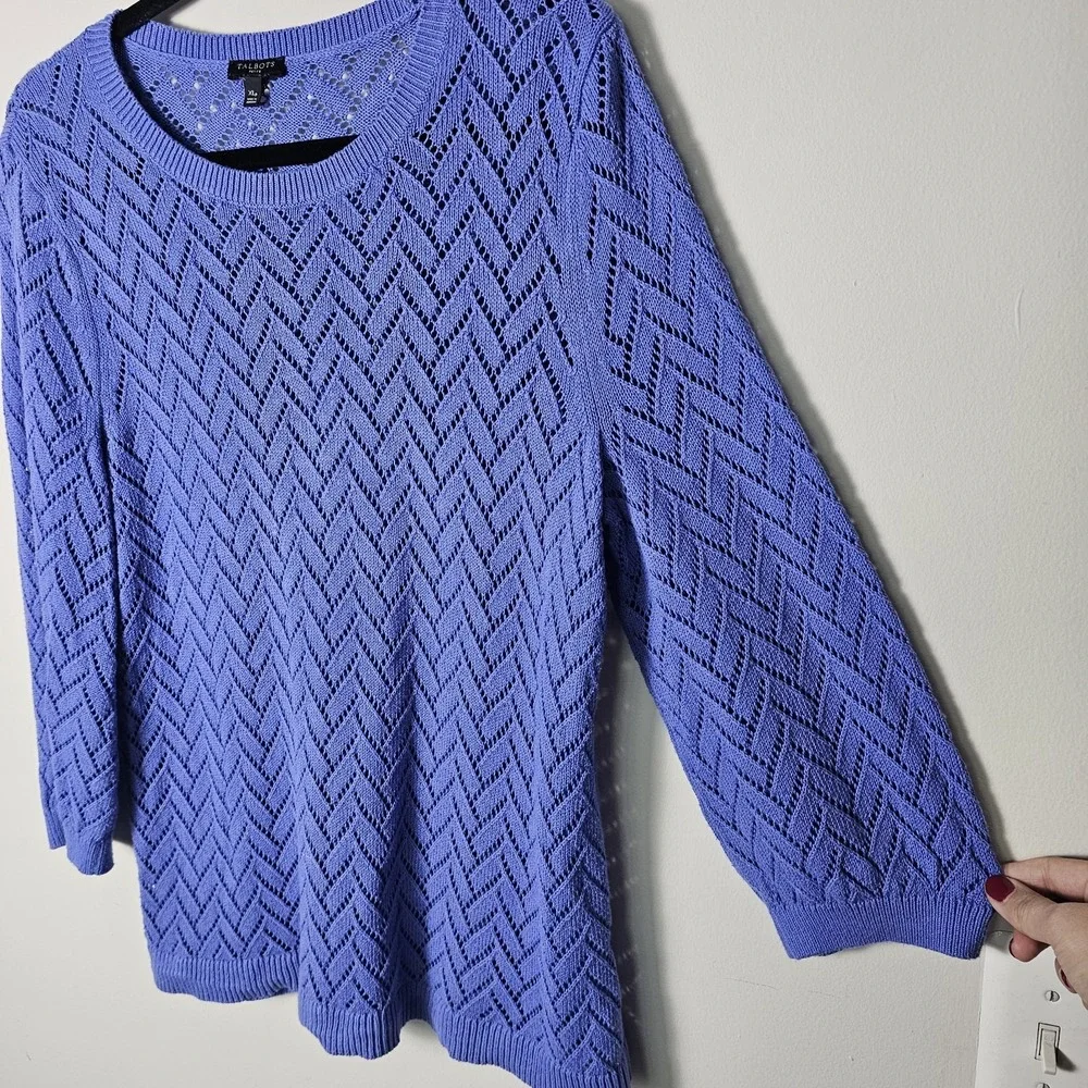 Talbots Petite XL Periwinkle Purple Open Knit Linen Blend Sweater‎ Pullover Crew